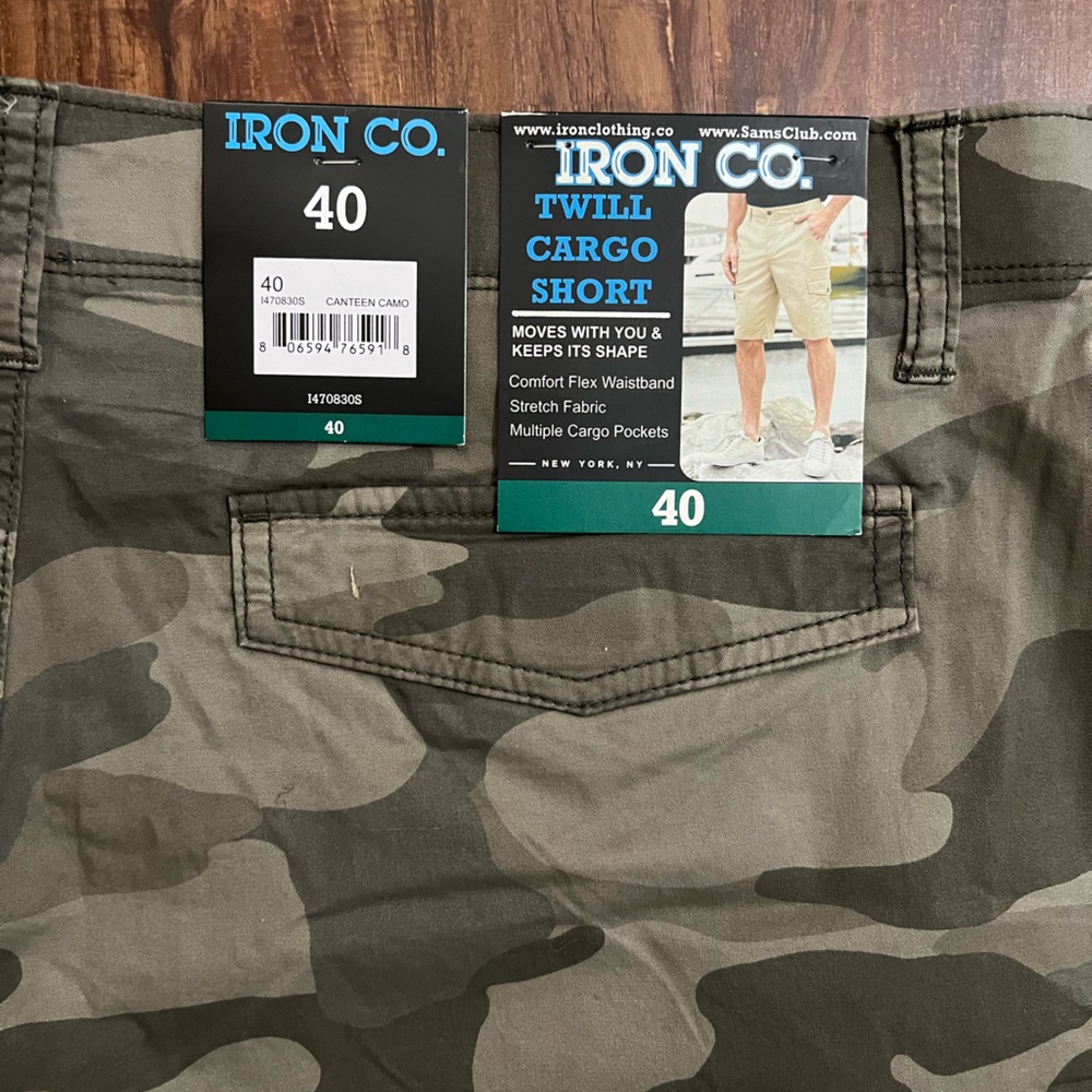 IRON Clothing Flex Comfort Waistband Stretch Camouflage Multi Pocket Cargo Short
